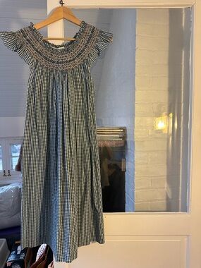 Doen gingham smocked cotton dress xs